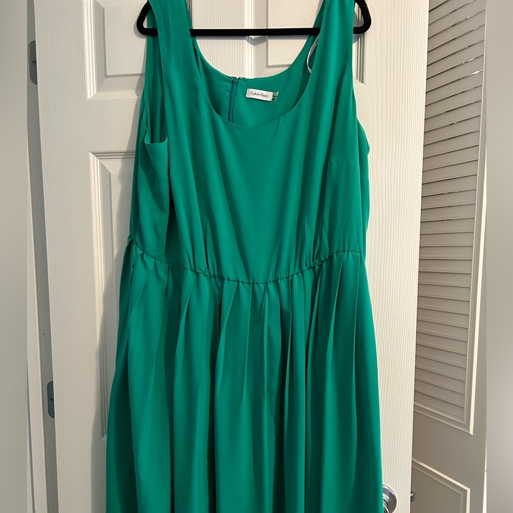 CALVIN KLEIN PLUS SIZE WOMENS SLEEVELESS KNEE LENGTH DRESS SIZE 24 GREEN